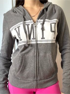 💜 Victoria's Secret PINK Zip Up Hoodie Grey | Size Medium